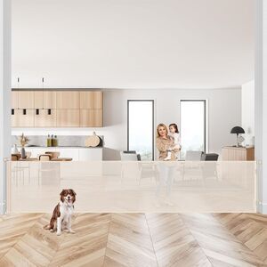 145 Inch Extra Wide Baby Gate Openings Retractable Doorways Outdoor Indoor Beige